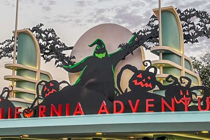 Disney California Adventure Park entrance gate with Oogie Boogie decorations