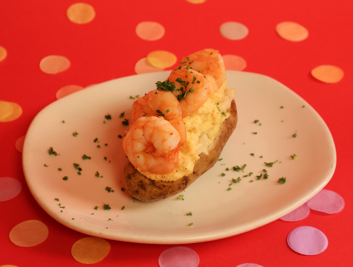 Sallys Shrimp & Grits Baked Potato Knotts Berry Farm Sally's Shrimp & Grits Double Stuffed Baked Potato